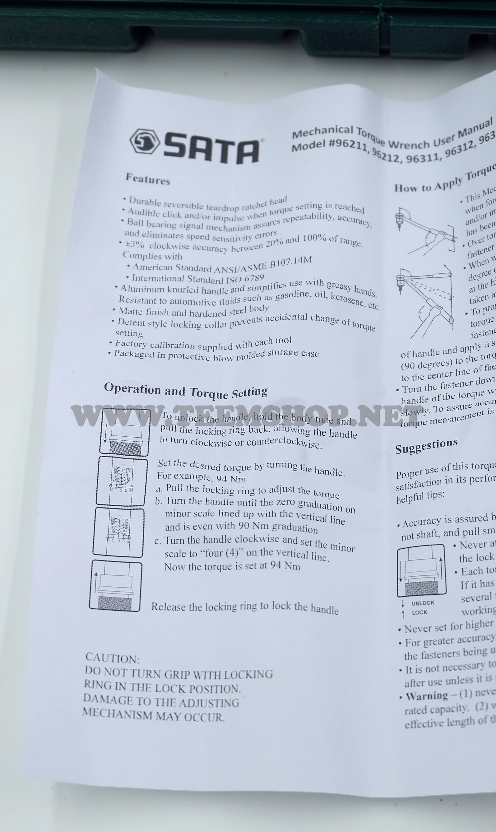 SATA ประแจวัดทอร์ค 2หุน 1/4" 1-5 Nm. A-Series(วัดแรงบิด) 96221