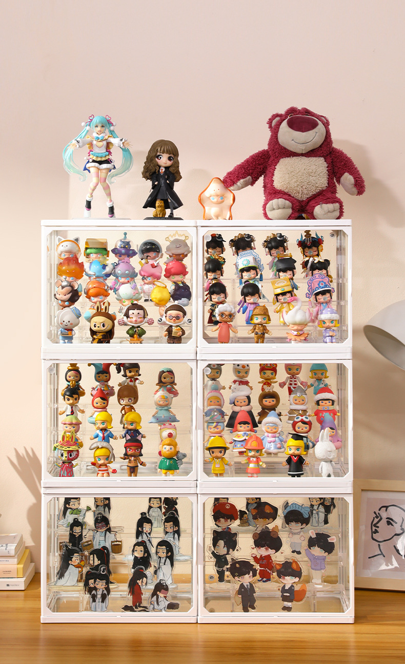 ชั้นวางโมเดล กล่องเหลี่ยม ขอบขาว พร้อมไฟ