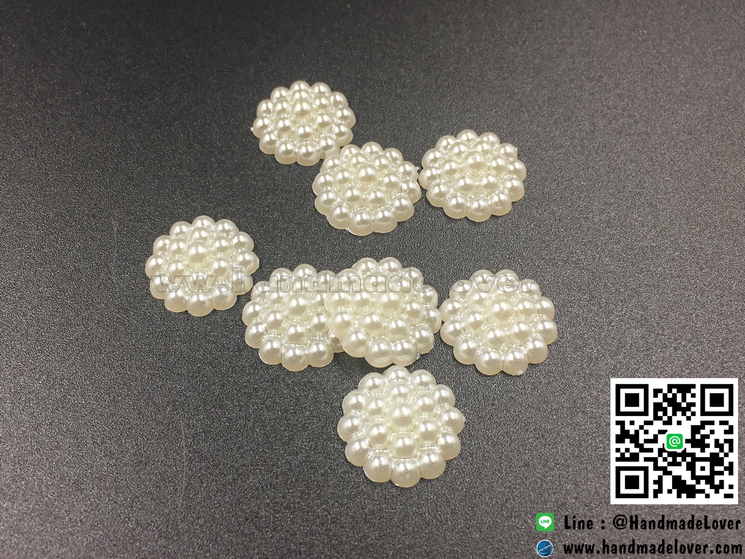 มุกตกแต่งรูปดอกไม้ สีมุก ขนาด 13 มิล (แพ็ค 25 ชิ้น)