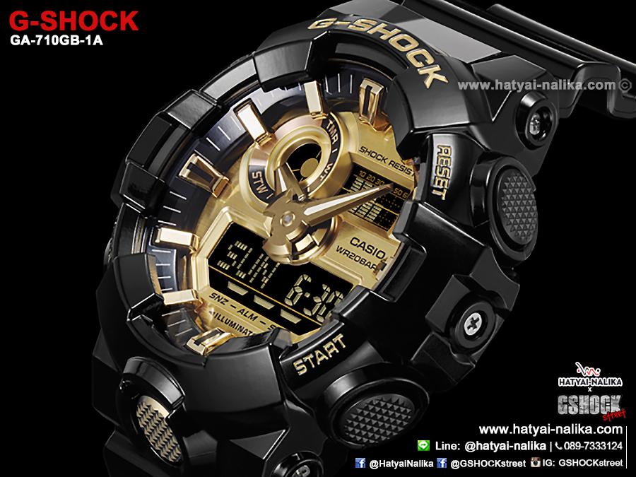 นาฬิกา คาสิโอ Casio G-Shock Standard ANALOG-DIGITAL รุ่น GA-710GB-1A (สีดำทอง) ของแท้ รับประกัน 1 ปี
