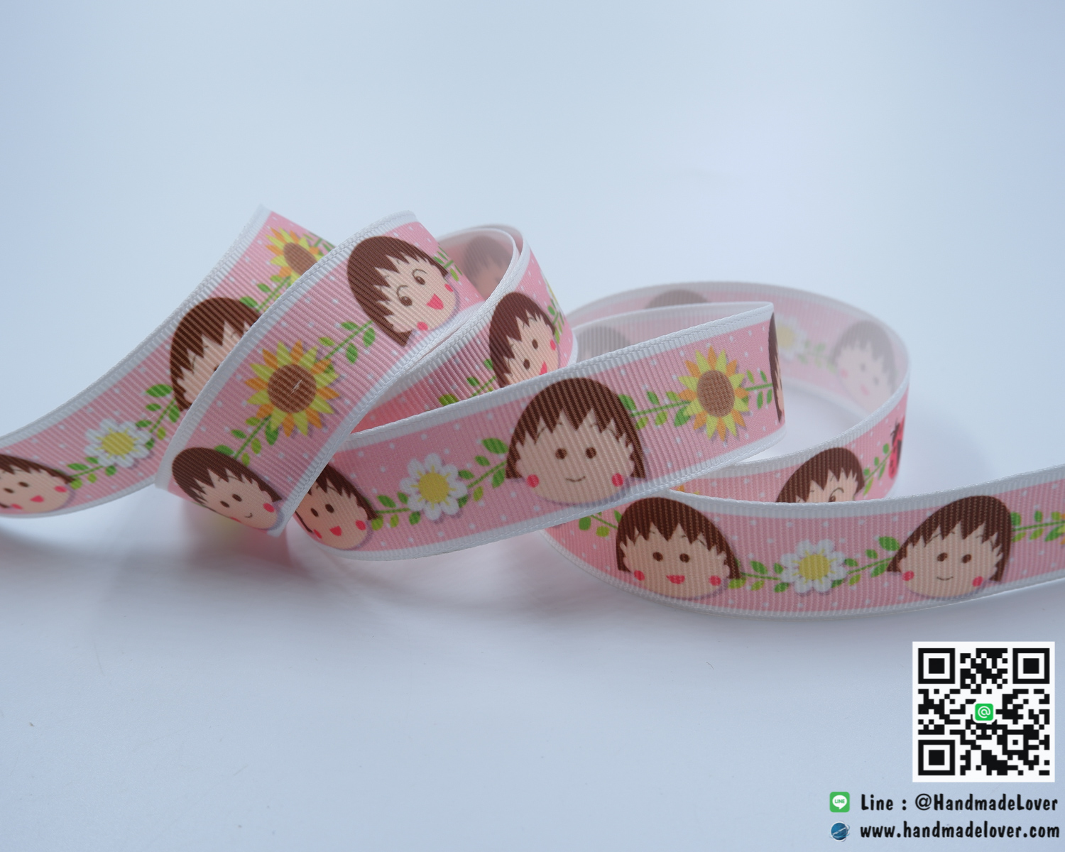 ริบบิ้นผ้า กรอสเกรน พิมพิ์ลายการ์ตูน ขนาด 22 mm.