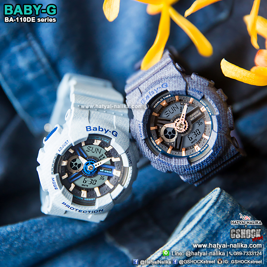 นาฬิกา Casio Baby-G ลายยีนส์ Special Color BA-110DE Denim fabric Elements series รุ่น BA-110DE-2A1 (สี Navy Blue Jean) ของแท้ รับประกัน1ปี