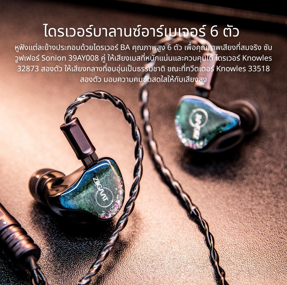 Ziigaat Luna หูฟังบาลานซ์ 6 ไดรเวอร์ BA หูฟังมอนิเตอร์ระดับมืออาชีพ ประกันศูนย์ไทย