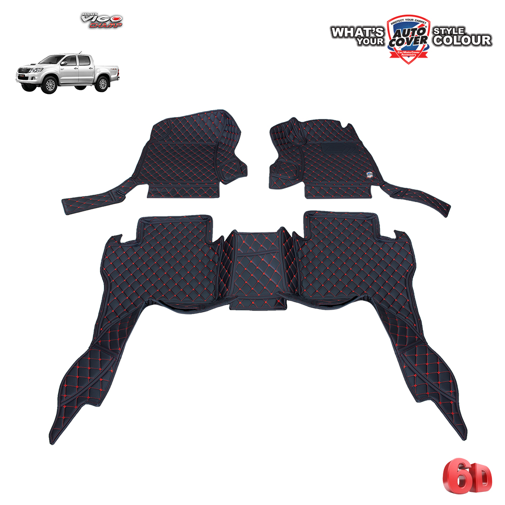 พรมปูพื้นรถยนต์ 6D รถ TOYOTA VIGO 4 DOOR ปี 2005-2015 พรมรถยนต์ชุดภายในห้องโดยสาร จำนวน 3 ชิ้น
