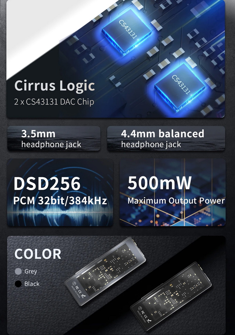 SMSL D10 DAC/AMP พกพา ชิป Cirrus Logic CS43131 x2 รองรับ PCM32bit/384kHz, DSD256 ประกันศูนย์ไทย