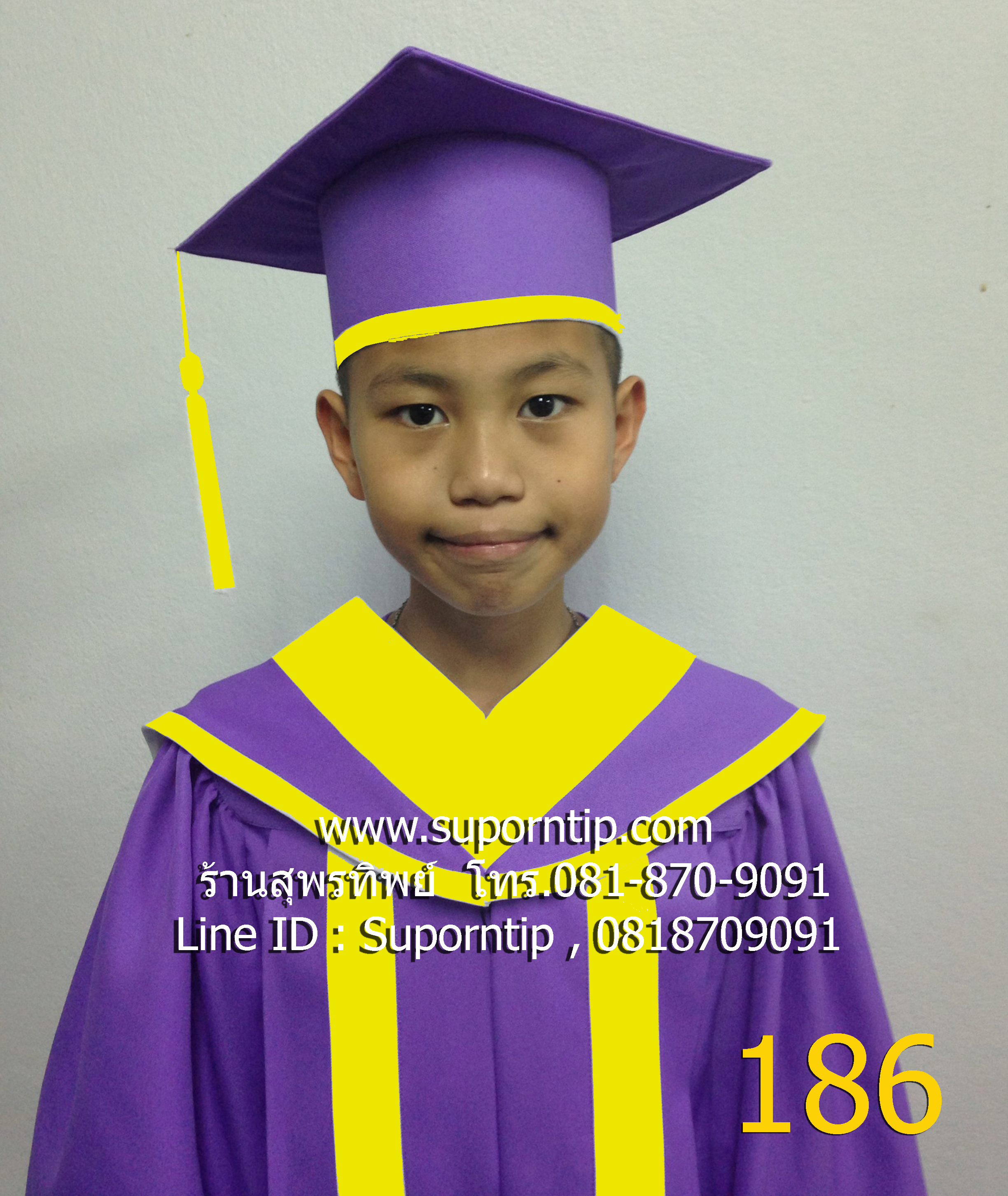 186-CR ชุดครุยอนุบาล สีม่วง-เหลือง,ชุดครุยบัณฑิตน้อย,ชุดรับปริญญาเด็ก,ชุดครุยเด็กเล็ก