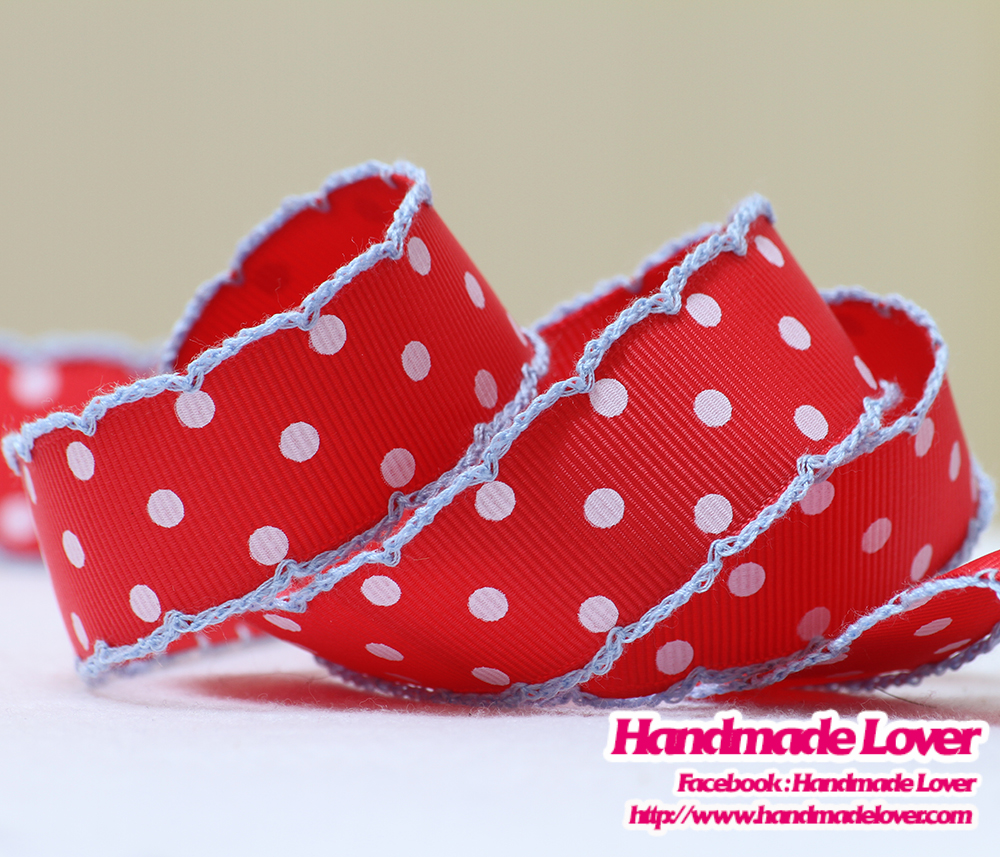 ริบบิ้นผ้าสีแดง พิมพ์ลายจุด [ลูกไม้ขอบ]
