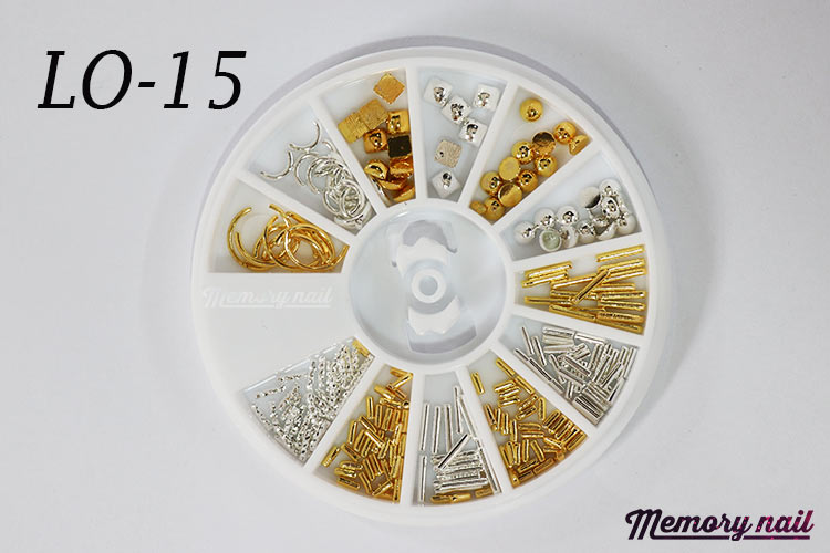 LO-15 โลหะ และหมุดทรงต่างๆ สีเงินทอง กล่องกลม 1กล่อง มี12 แบบ