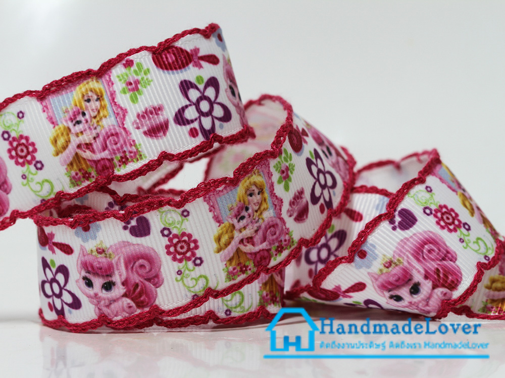 ริบบิ้นผ้า พิมพิ์ลายการ์ตูนเจ้าหญิงดิสนี่ส์ Disney Princess ขนาด 22 มิล