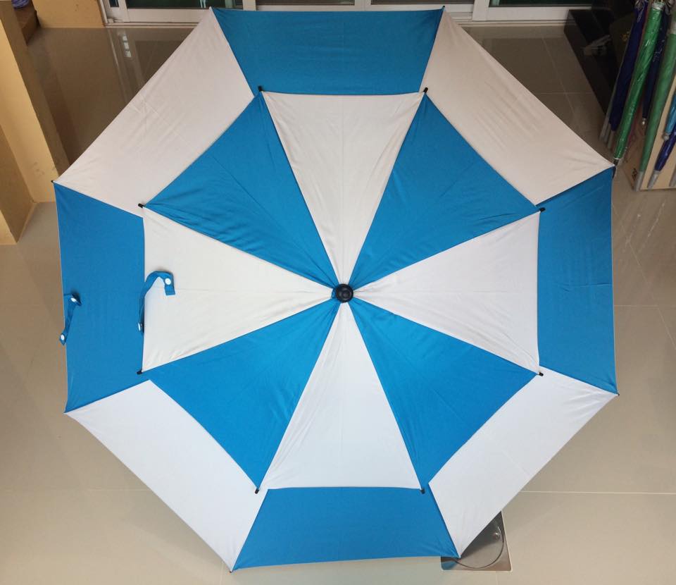 ร่มกอล์ฟ32นิ้ว 2 ชั้น ผ้าร่มเคลือบยูวี สลับสี โครงไฟเบอร์ มือเปิด ด้ามโฟม ปลอกผ้า คละสี