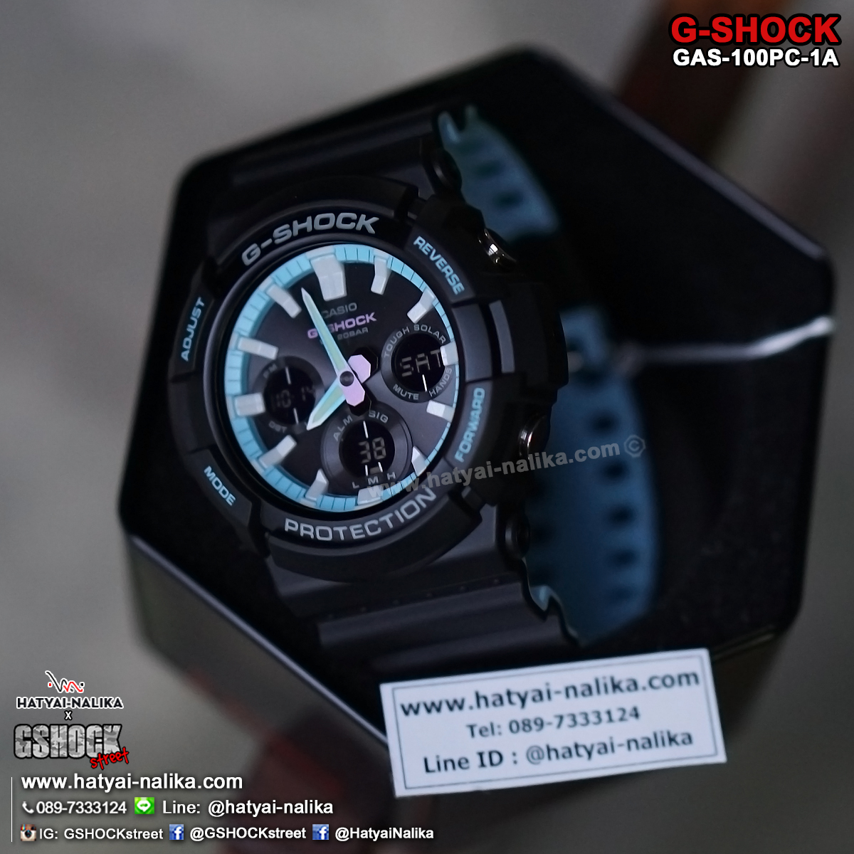 นาฬิกา Casio G-Shock Special Pearl Blue Neon Accent Color series รุ่น GAS-100PC-1A ของแท้ รับประกัน1ปี