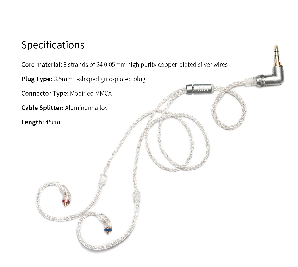 ขาย FiiO LC-3.5BS สายทองแดงชุบเงินถักแบบ High-Purity ขั้ว MMCX