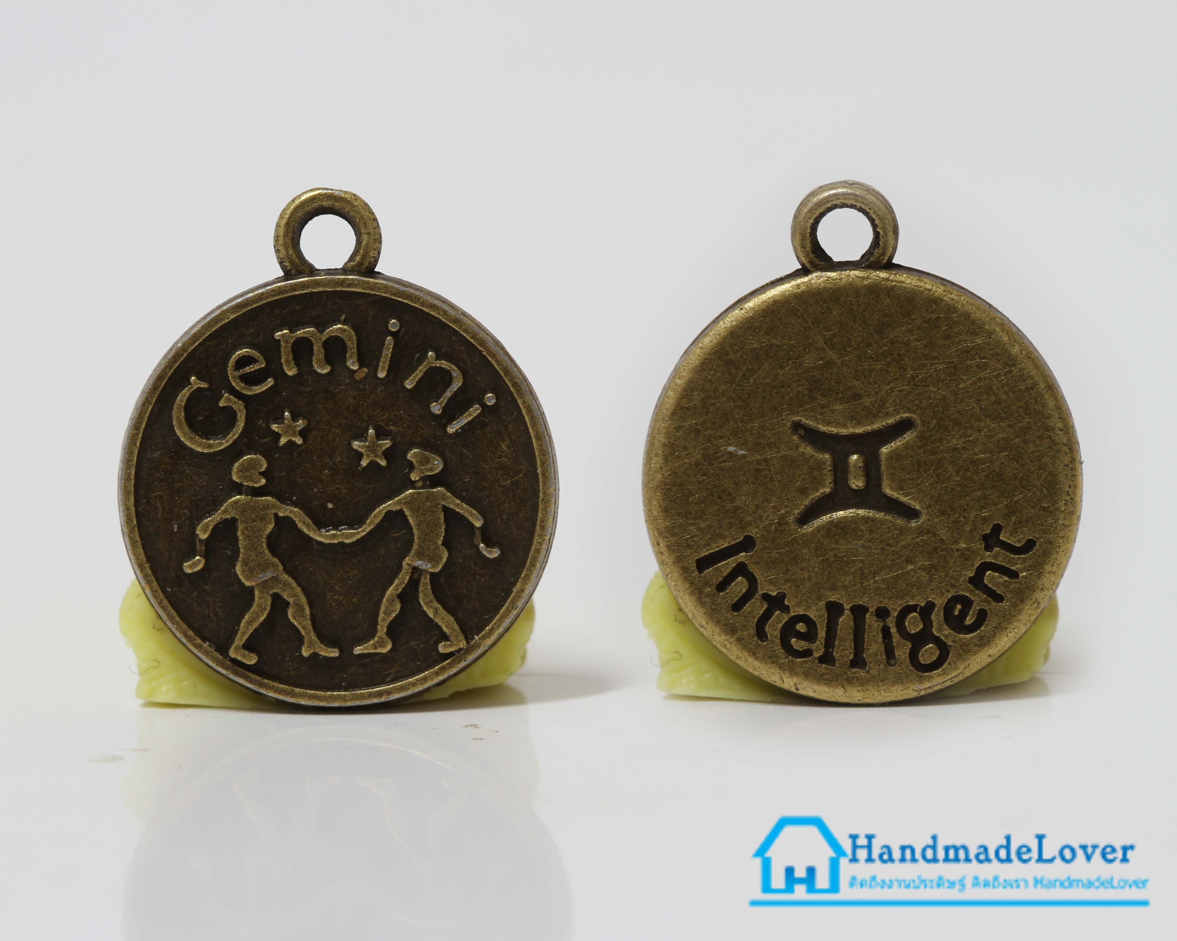 จี้โลหะ สีทองรมดำ ราศีเมถุน (Gemini Zodiac) [เล็ก]