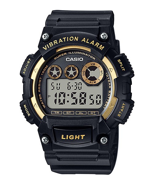 นาฬิกา คาสิโอ Casio แบตเตอรี่ 10 ปี GOLD Color Acccent series รุ่น W-735H-1A2V (ดำทอง) ของแท้ รับประกัน 1 ปี