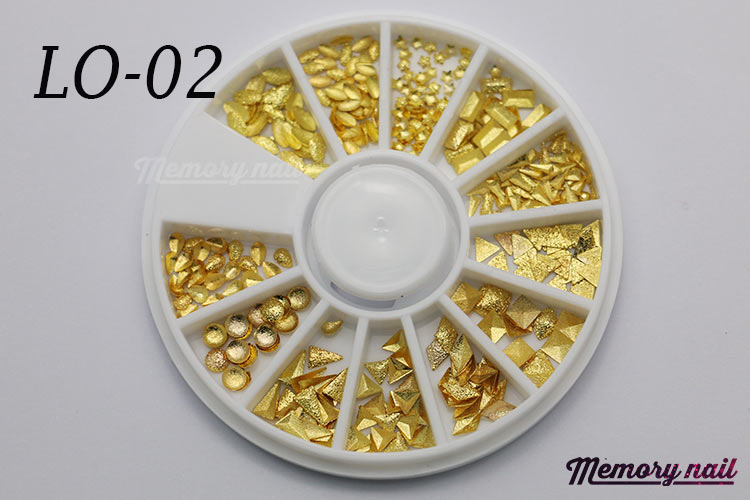 LO-02 โลหะ และหมุดทรงต่างๆ สีทอง กล่องกลม 1กล่อง มี12 แบบ