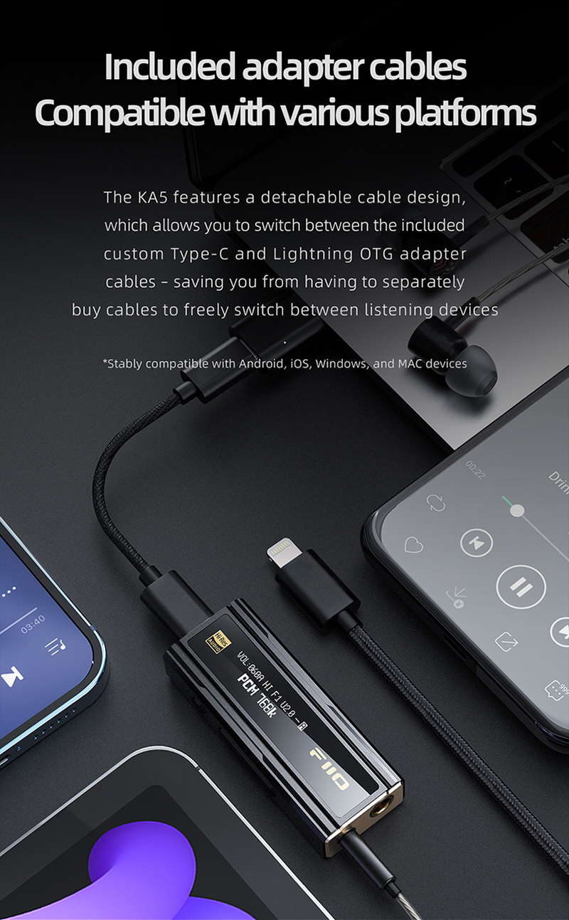FiiO KA5 DAC/AMP พกพา พร้อมจอแสดงผล OLED ประกันศูนย์ไทย