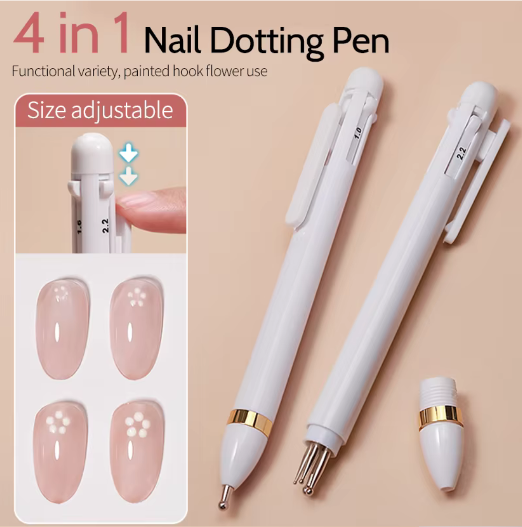 ((ปากกาไม้ดอท 4in1)) ไม้ดอท หัวสแตนเลส 4ขนาดในด้ามเดียว สำหรับทำเล็บลายจุด หรือติดอะไหล่แต่งเล็บ