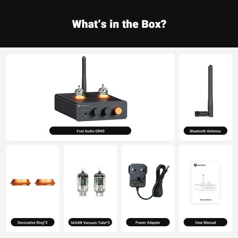 Fosi Audio GR40 Bluetooth DAC/AMP หลอดแก้วตั้งโต๊ะ ปรับเบส แหลมได้ ประกันศูนย์ไทย