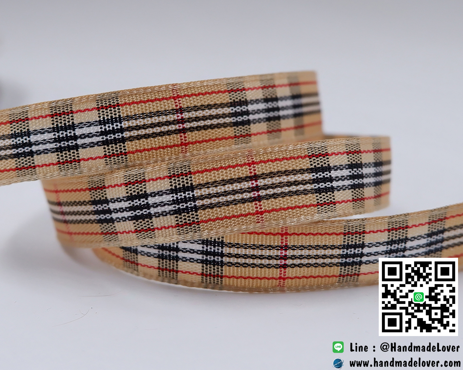 ริบบิ้นผ้า ลายสก็อต สีส้ม ขนาด 10 มิล [ม้วน 50 หลา]