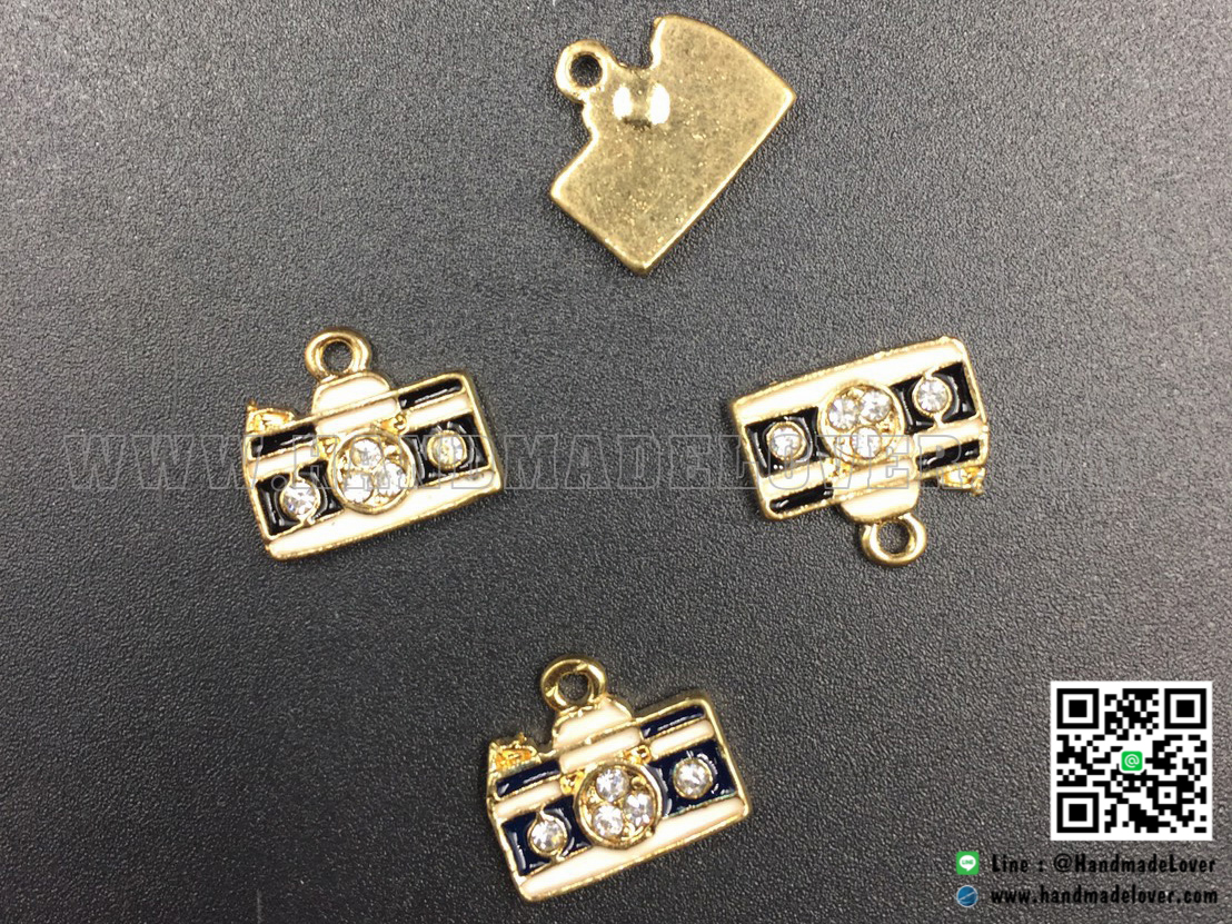 จี้โลหะเคลือบ สีดำ รูปกล้อง ประดับเพชร