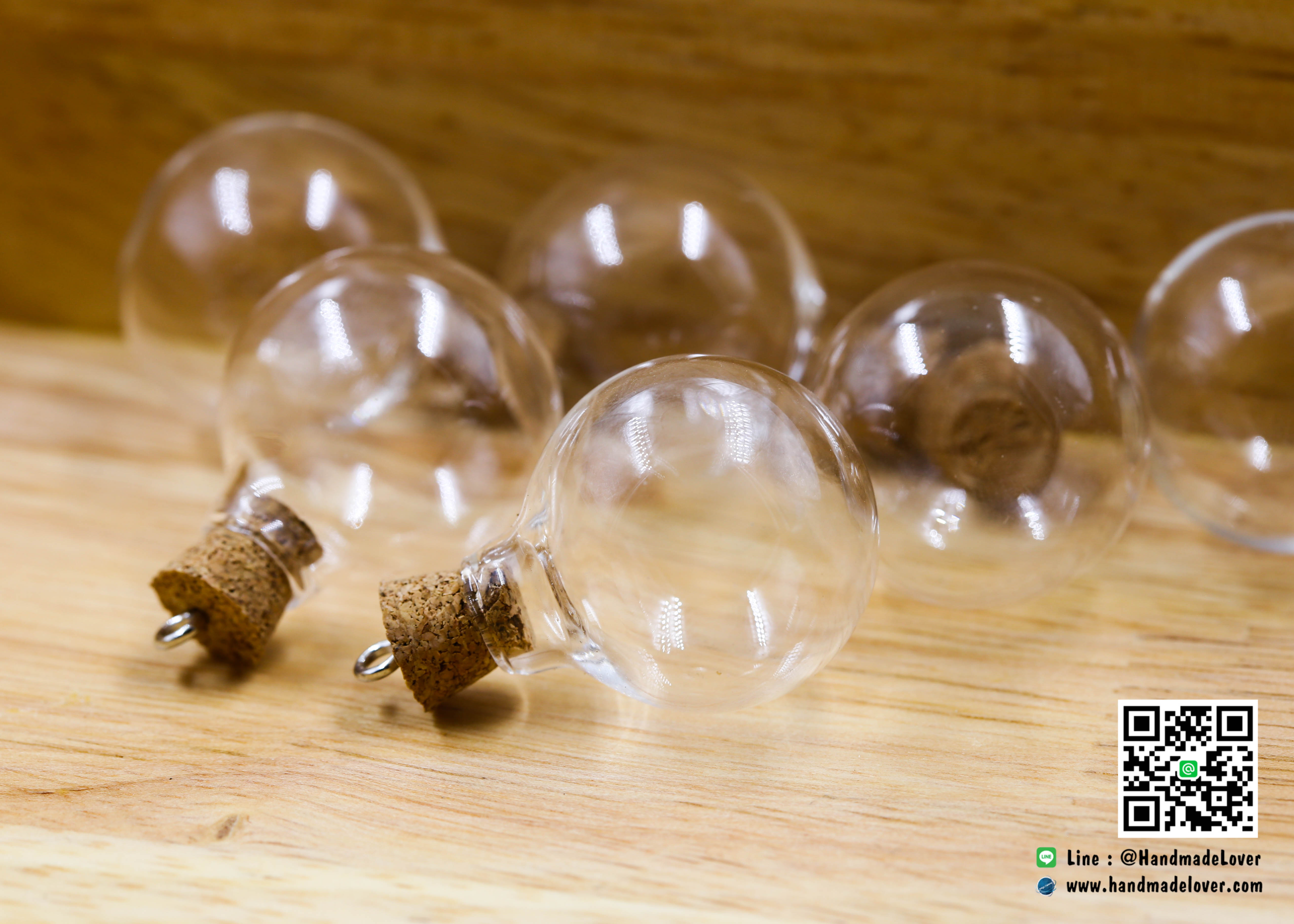 ขวดแก้วจิ๋ว ทรงกลม ขนาด 25 x 30 มม. (7 ml) (ฝาจุกไม้ก๊อก) [มีราคาส่ง]