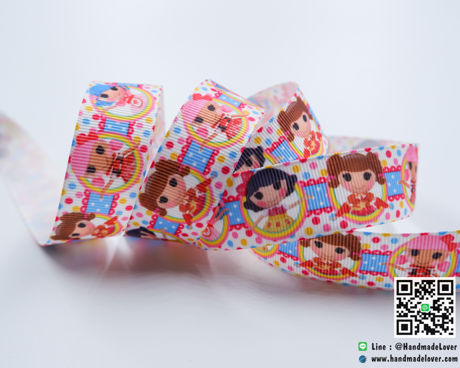 ริบบิ้นผ้า กรอสเกรน พิมพิ์ลายการ์ตูน ขนาด 22 mm.