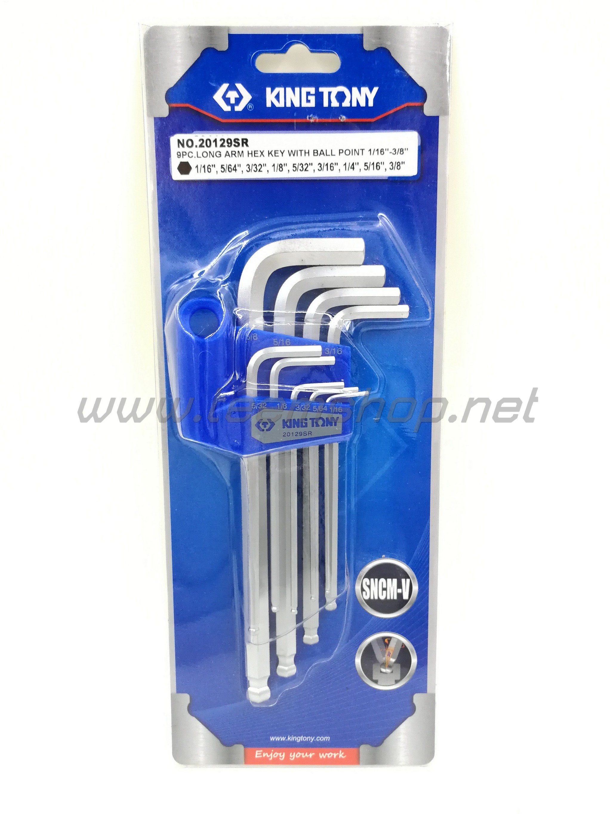 KINGTONY ประแจหกเหลี่ยมหัวบอล นิ้ว9ตัวชุด 1/16"-3/8" NO.20129SR Made in Taiwan