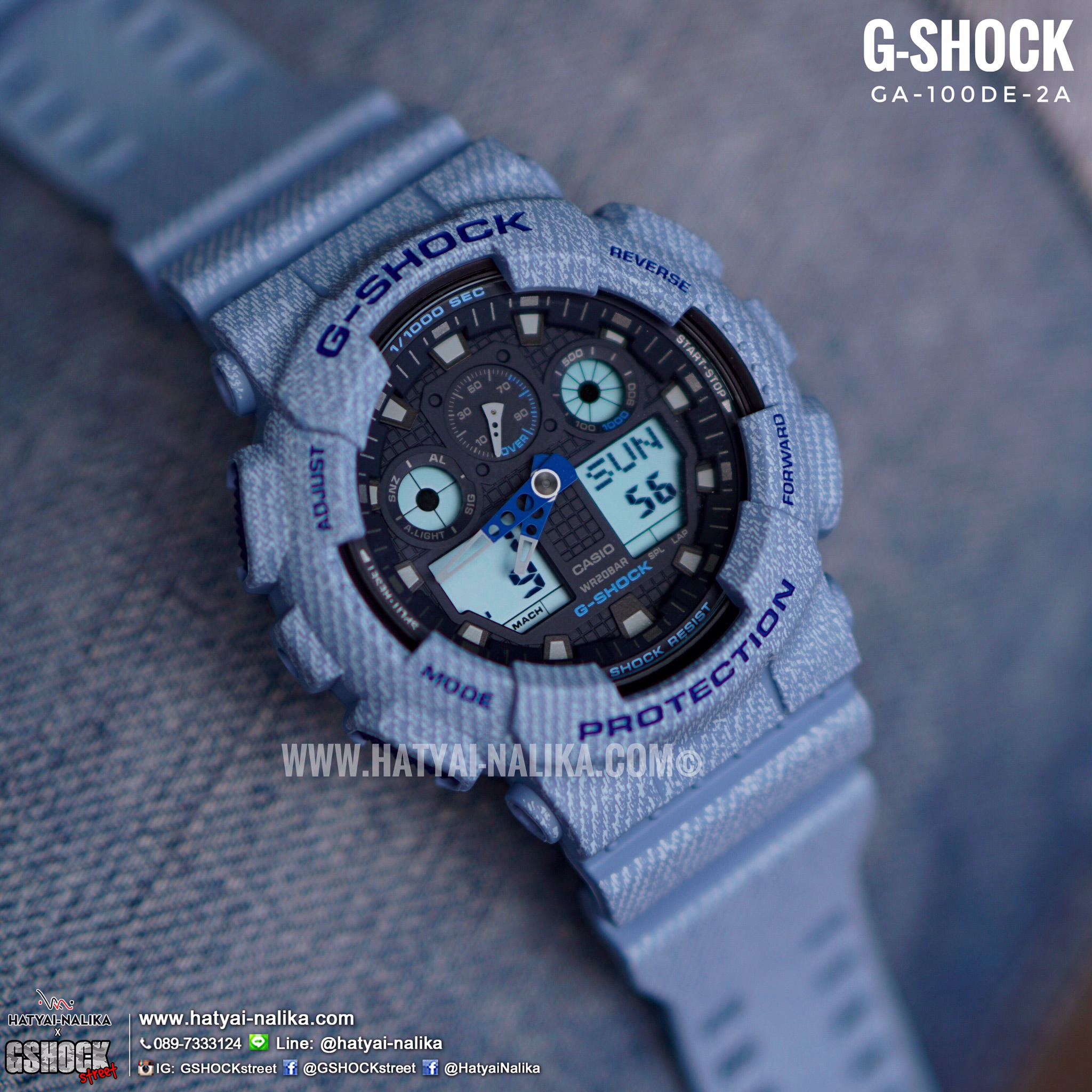 นาฬิกา Casio G-Shock ลายยีนส์ Limited GA-100DE Denim Fabric Elements series รุ่น GA-100DE-2A (สี Light Blue Jean) ของแท้ รับประกัน1ปี