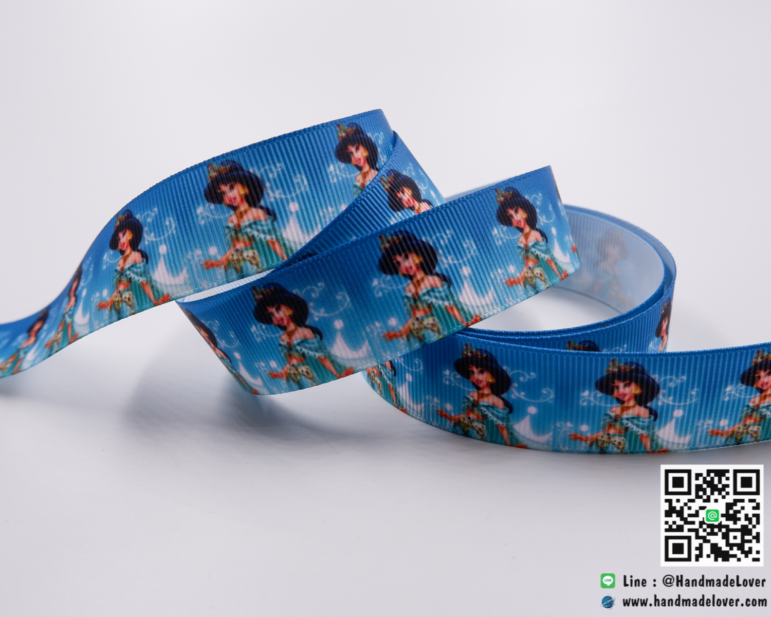 ริบบิ้นผ้า พิมพิ์ลายการ์ตูน เจ้าหญิงจัสมิน (Jasmine Princess) ขนาด 22 มิล