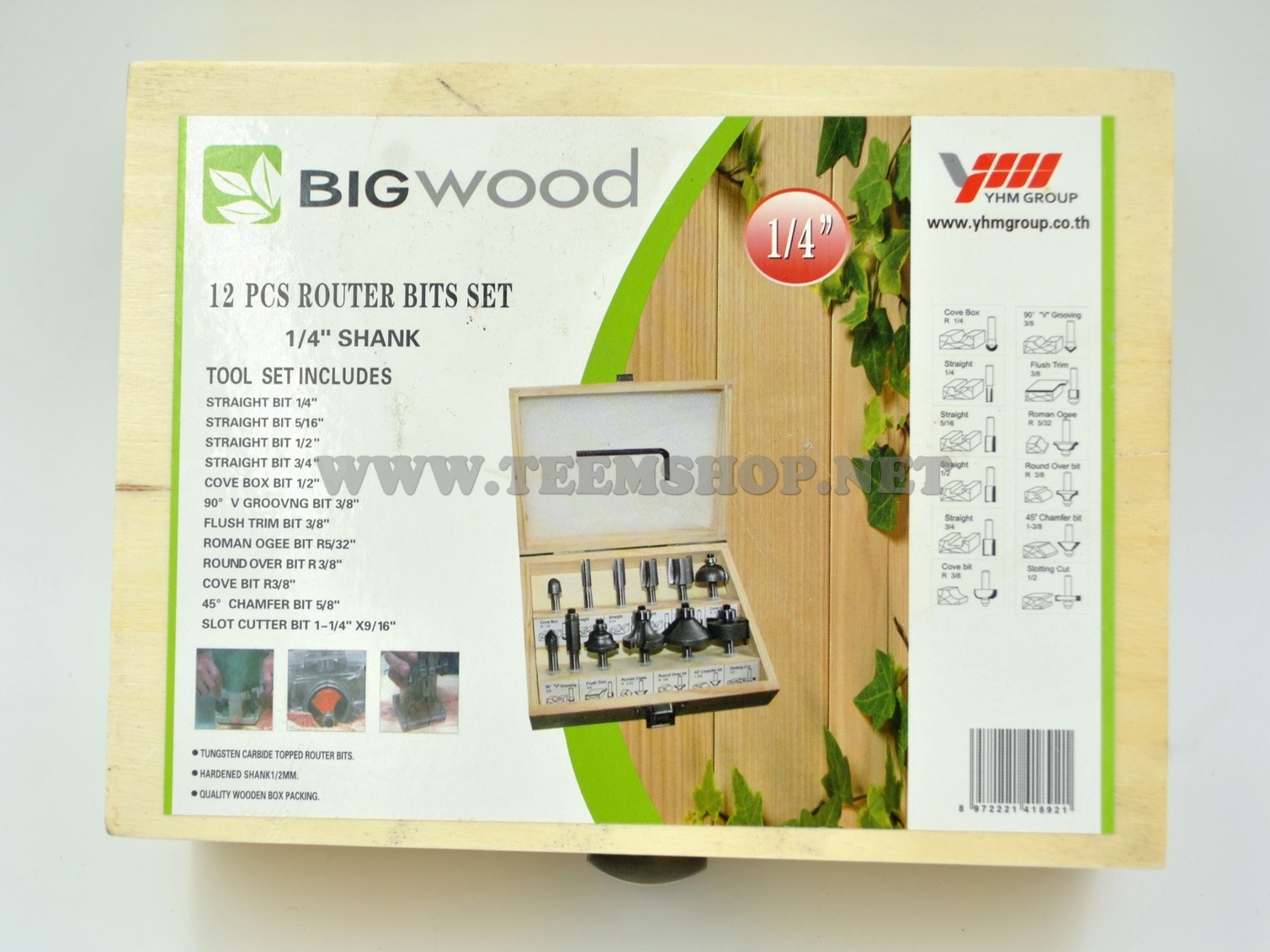 BIGWOOD ชุดดอกเราเตอร์ ¼” (2หุน) 12ตัวชุด