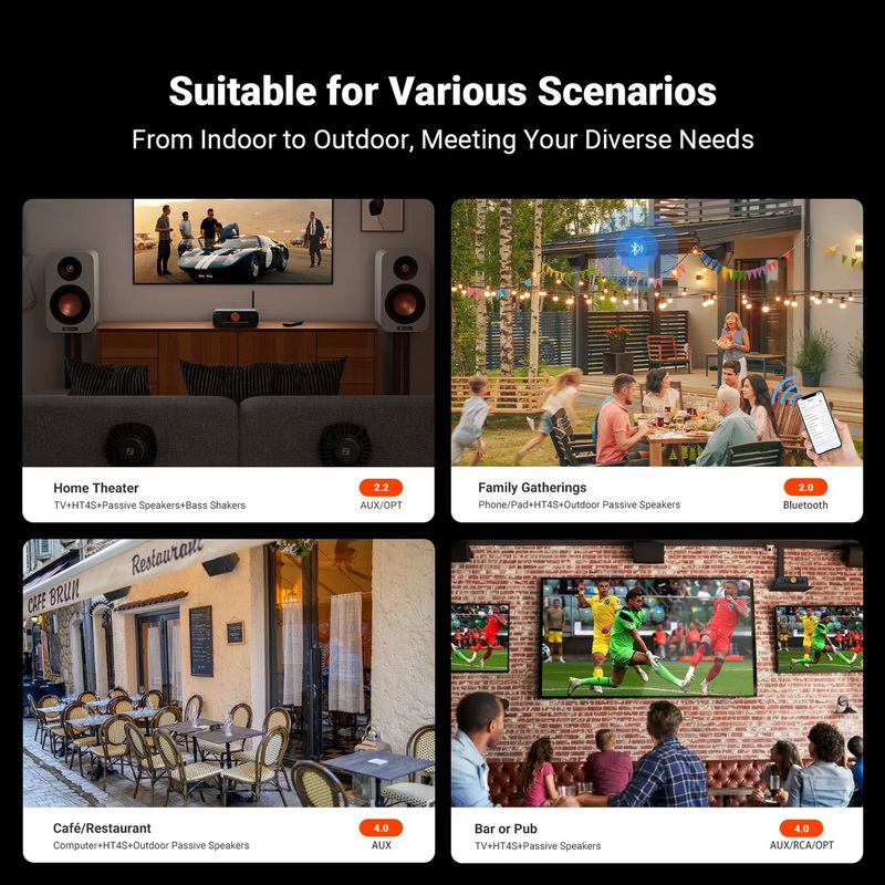 Fosi HT4S Bluetooth Amplifier ตั้งโต๊ะ ชิป TPA3116 x2 รองรับการตั้งค่าช่องสัญญาณเสียง 4.1 หรือ 5.0 ประกันศูนย์ไทย