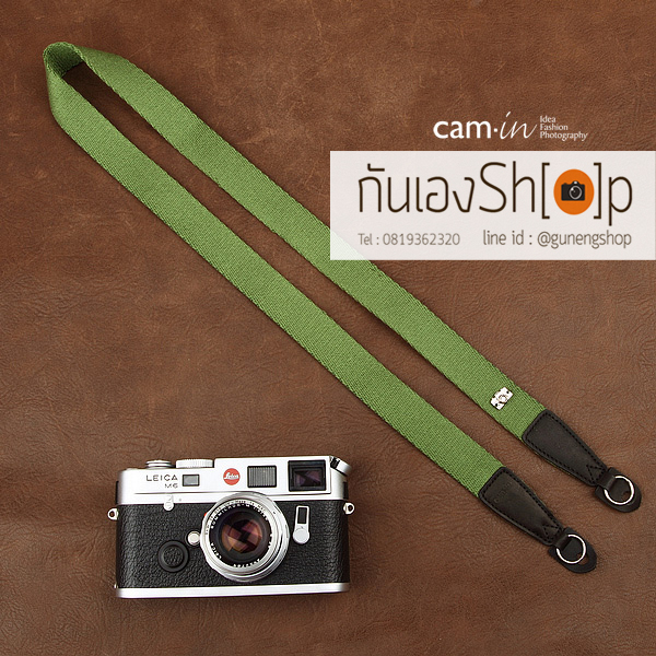 สายคล้องกล้อง cam-in สีพื้นเส้นเล็ก สีเขียวหญ้า แบบห่วง 25 mm