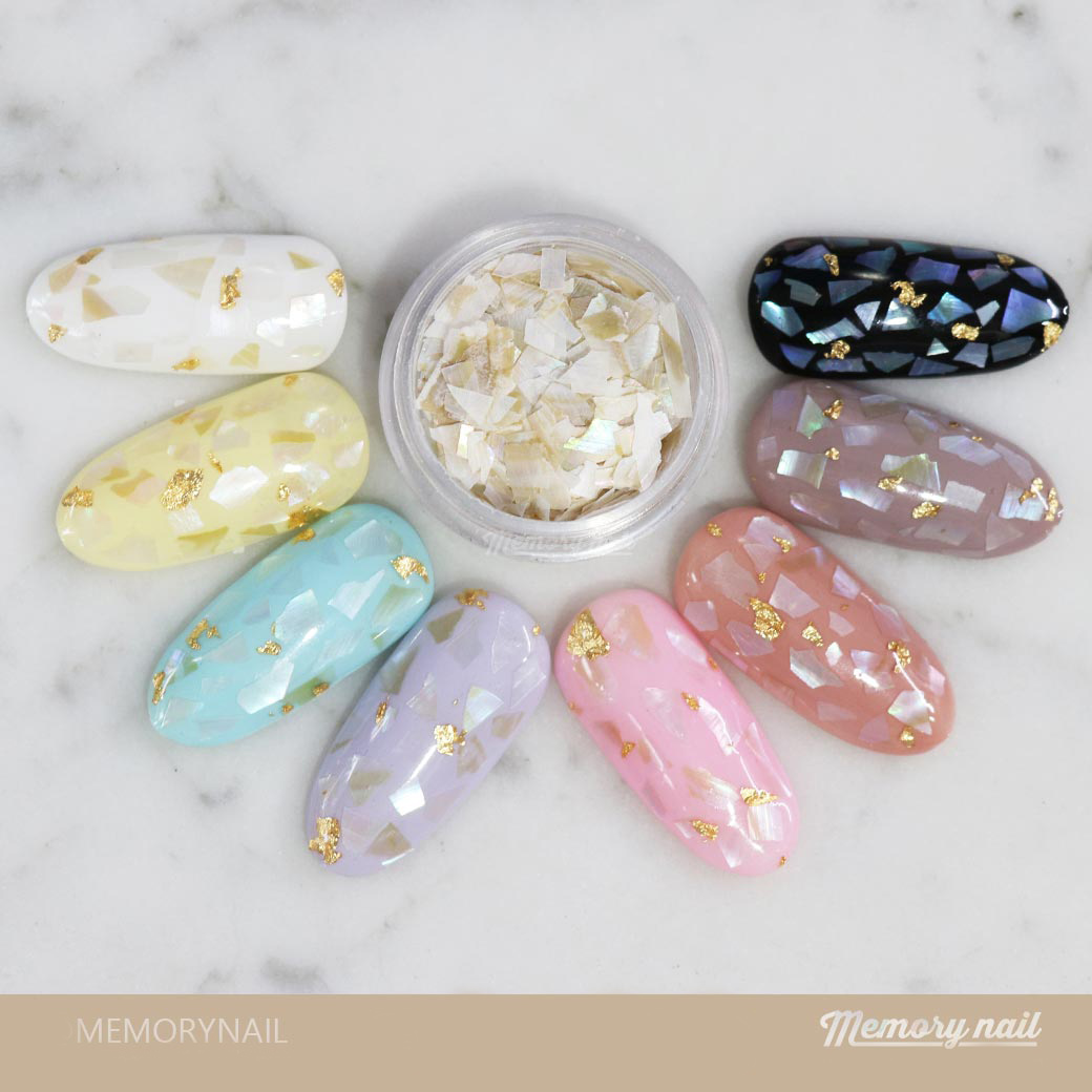 เปลือกหอย แผ่นบาง สีขาวครีม แบบกระปุกขนาด 10 กรัม เปลือกหอยติดเล็บ แต่งเล็บ ฝั่งเล็บต่อ เล็บเจล เปลือกหอยบด