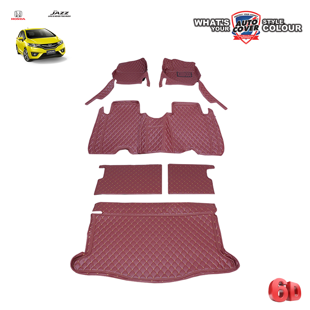 พรมปูพื้นรถยนต์ 6 D รถ HONDA JAZZ (GK) ปี 2014-2021 พรมรถยนต์ ชุดเต็มคัน รวมแผ่นท้าย และหลังพนักพิง จำนวน 6 ชิ้น