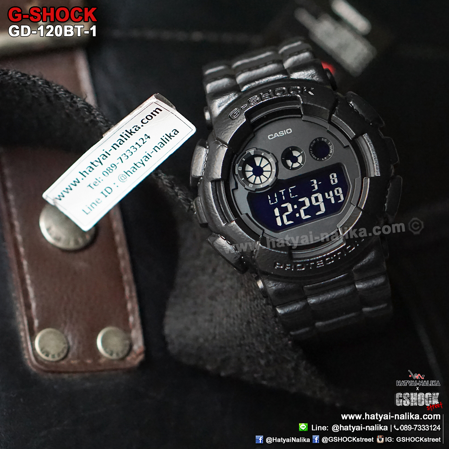 นาฬิกา Casio G-Shock Limited Black Leather Texture series รุ่น GD-120BT-1 ของแท้ รับประกัน1ปี