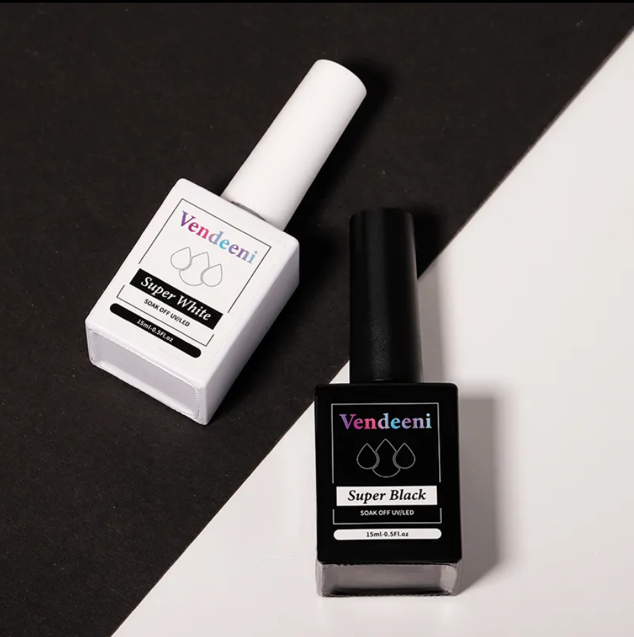 สีเจล สีขาว สีดำ Vendeeni รุ่นใหม่ ขาวจั๊ว ดำสนิท สีทาเล็บเจล Super Black / Super White