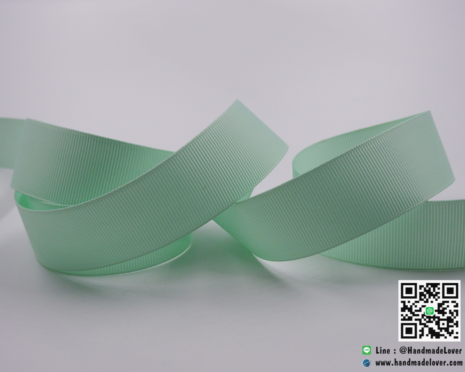 ริบบิ้นผ้า กรอสเกรน สีมิ้นอ่อน [513] ขนาด 25 มิล [สีพื้น]