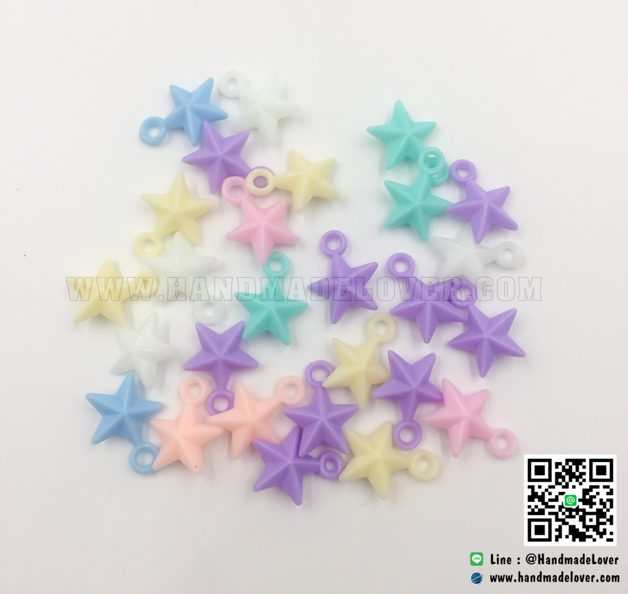 จี้พลาสติก รูปดาว สีพาสเทล ขนาด 12*16 mm. (แพ็ค 60 ชิ้น)