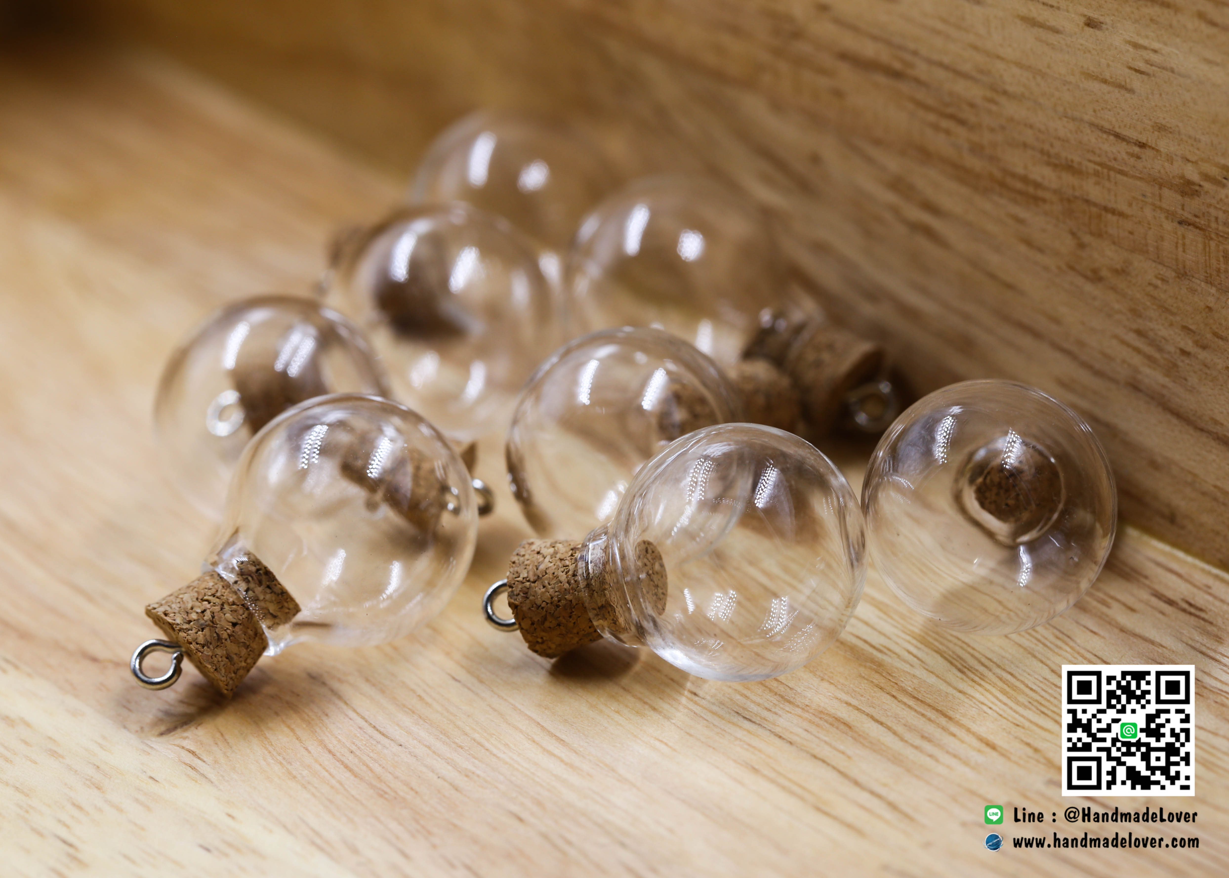 ขวดแก้วจิ๋ว ทรงกลม (ฝาจุกไม้ก๊อก) ขนาด 19 x 21 มม. (3 ml)[มีราคาส่ง]