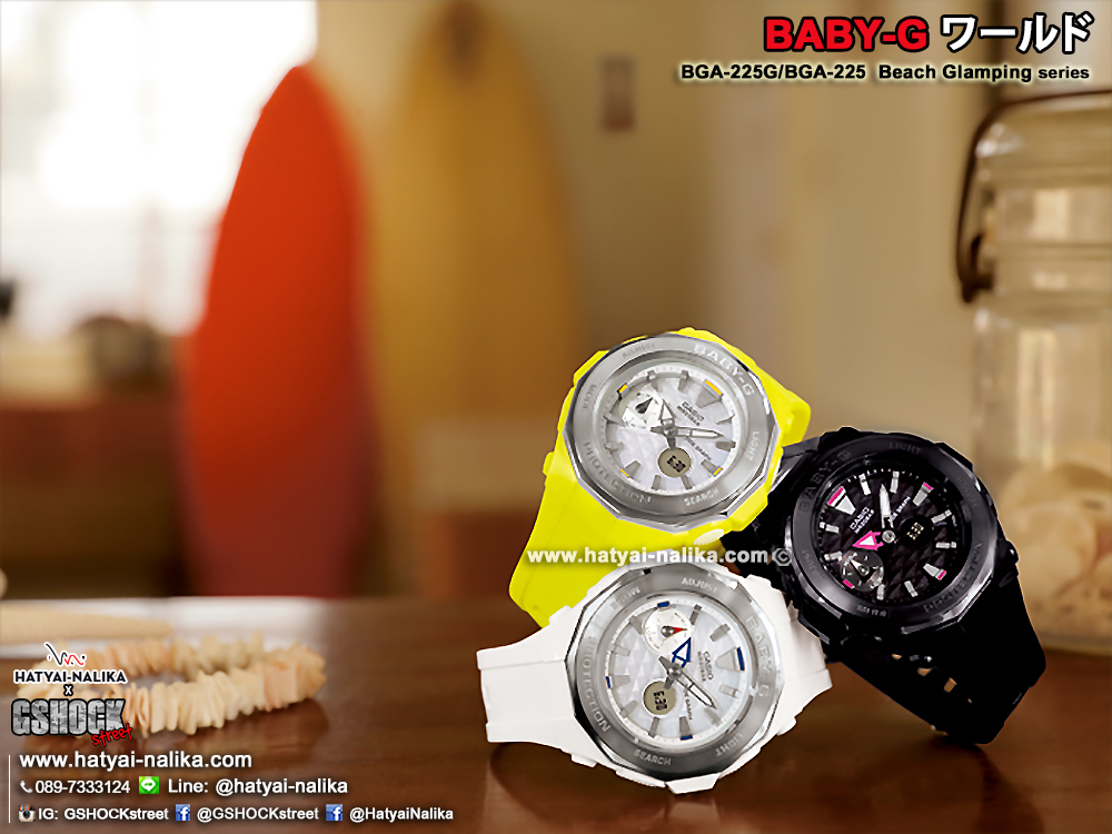 นาฬิกา Casio Baby-G BGA-225 Beach Glamping series หน้าปัดไดมอนด์คัท รุ่น BGA-225-9A ของแท้ รับประกัน1ปี