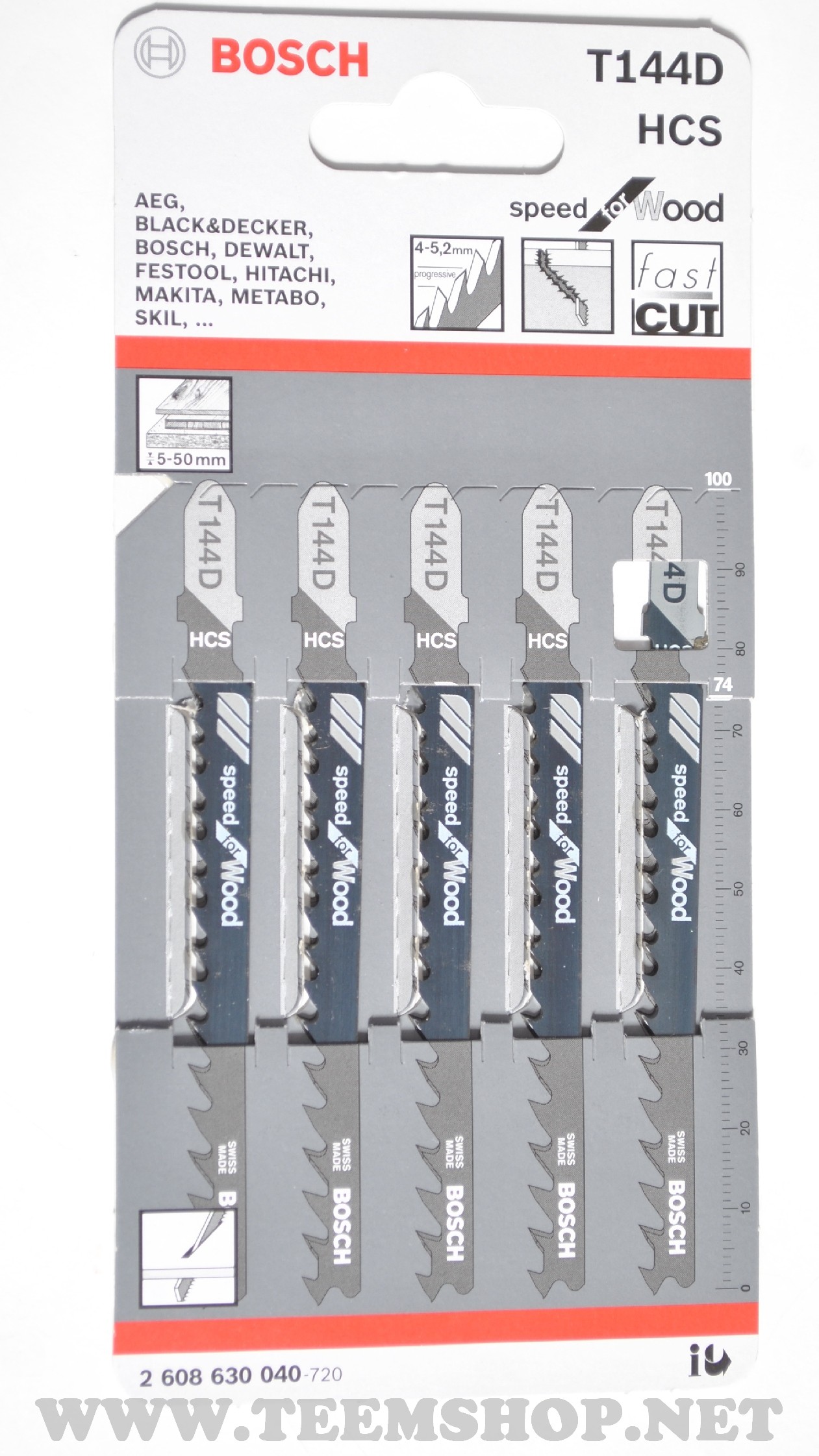 2608630040 BOSCH ใบเลื่อยจิ๊กซอว์ T144D 5pcs./pack