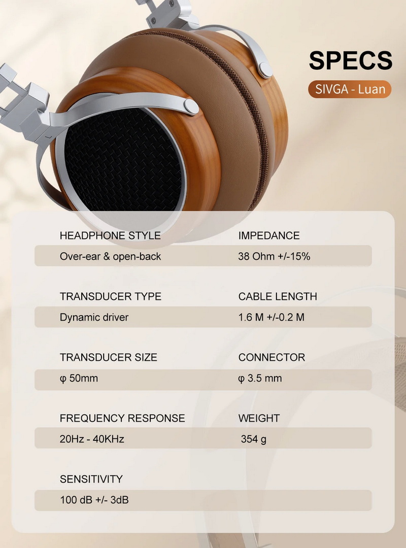 Sivga Luan หูฟัง Headphone ไดรเวอร์ไดนามิก ไดอะแฟรมชุบนิกเกิล ไม้แบบเปิดด้านหลัง ประกันศูนย์ไทย