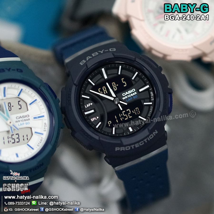 นาฬิกา Casio Baby-G for Running BGA-240 series Twotone Color Block รุ่น BGA-240-2A1 (Navy) ของแท้ รับประกัน1ปี