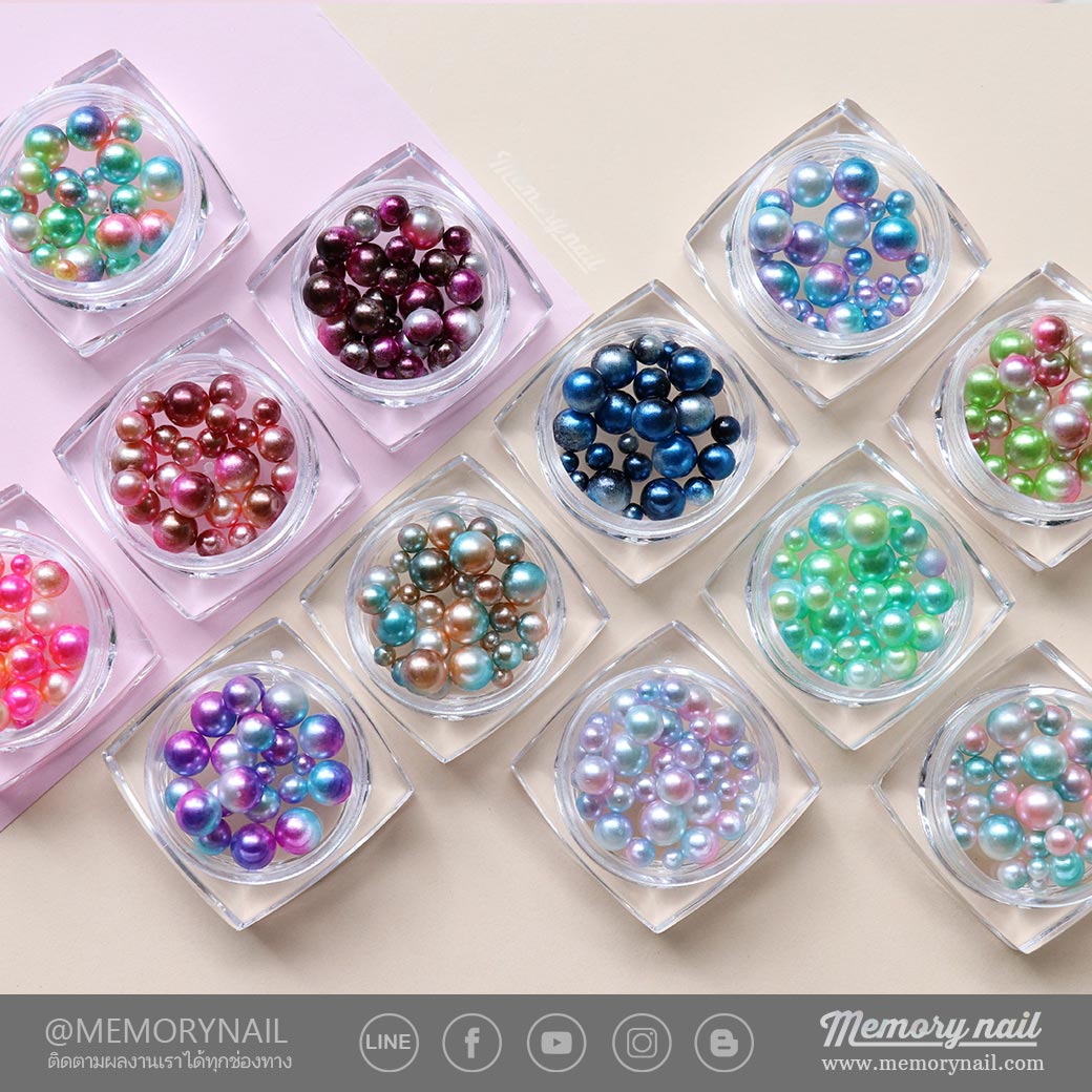 มุกทรงกลม เต็มลูก แบบไล่สีในเม็ดเดียว คละขนาด 12แบบ 12กระปุก