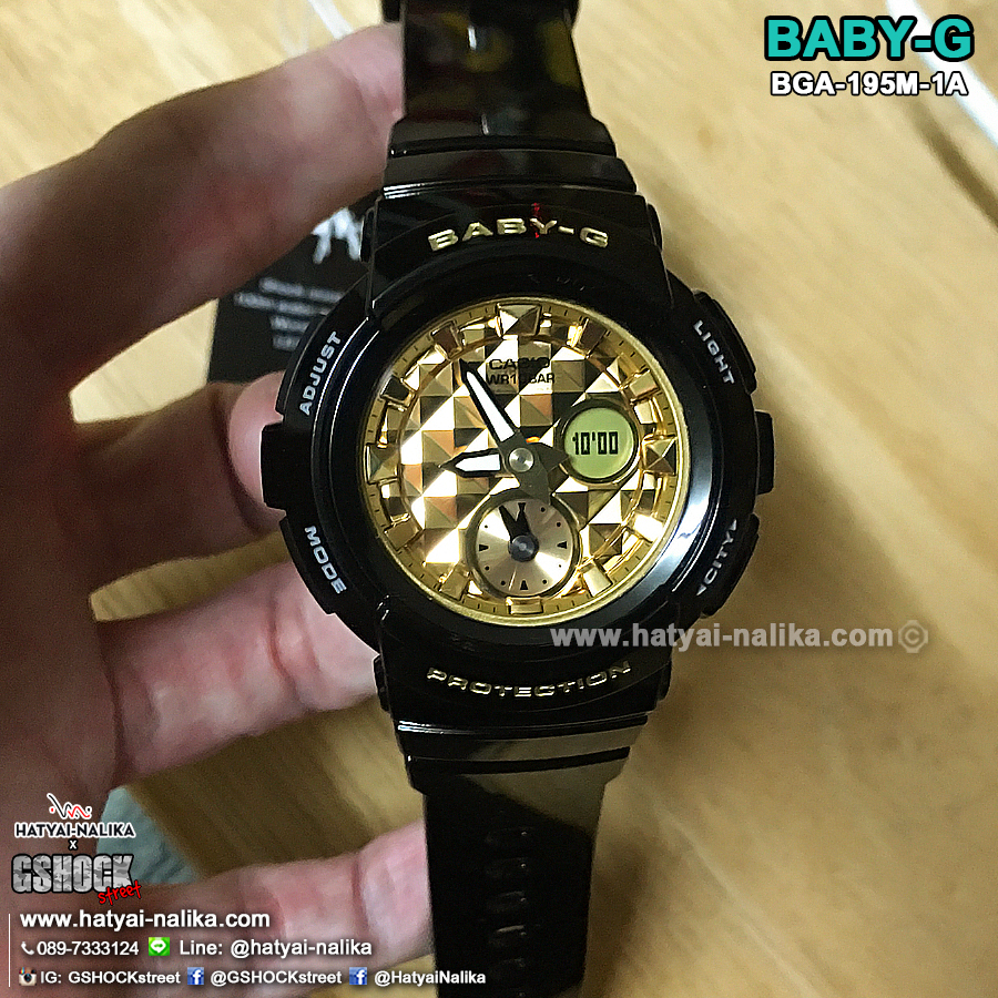 นาฬิกา Casio Baby-G BGA-195M Metal Dial series รุ่น BGA-195M-1A ดำ-ทอง ของแท้ รับประกัน1ปี