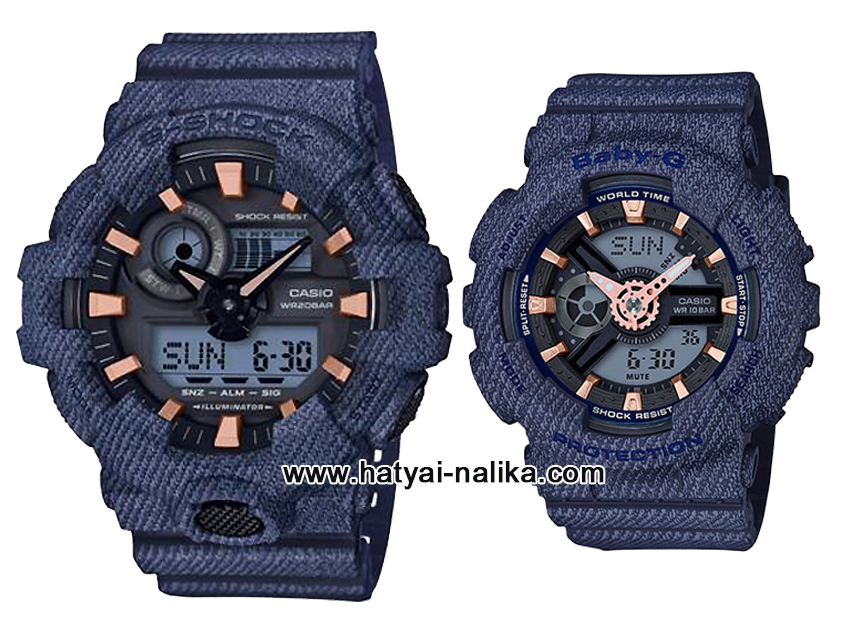 นาฬิกา คาสิโอ Casio G-Shock x BABY-G ลายยีนส์ เซ็ตคู่รัก Denim Fabric Elements series รุ่น GA-700DE-2A x BA-110DE-2A1 Pair set ของแท้ รับประกัน 1 ปี