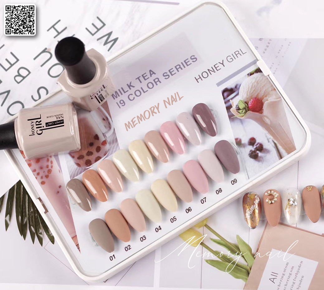 สีเจล สีโทนชานม นุ่มละมุน Milk Tea - Honey Girl ชุด 9สี ขวดใหญ่ขนาด 15 ml สีเจลทาเล็บ