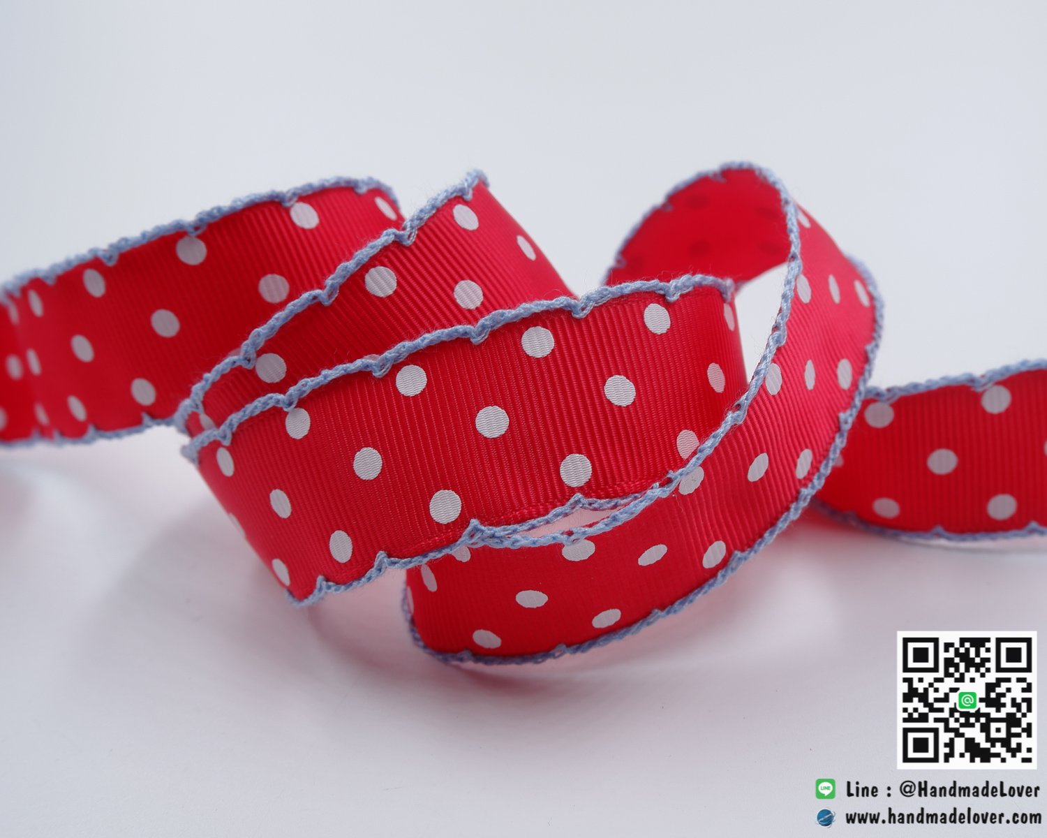 ริบบิ้นผ้าสีแดง พิมพ์ลายจุด [ลูกไม้ขอบ]