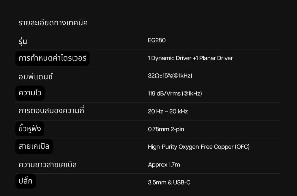 Simgot EG280 หูฟัง IEMs 2 ไดรเวอร์ 1DD+1planar สำหรับการเล่นเกมและฟังเพลงระดับ Hi-Fi ประกันศูนย์ไทย
