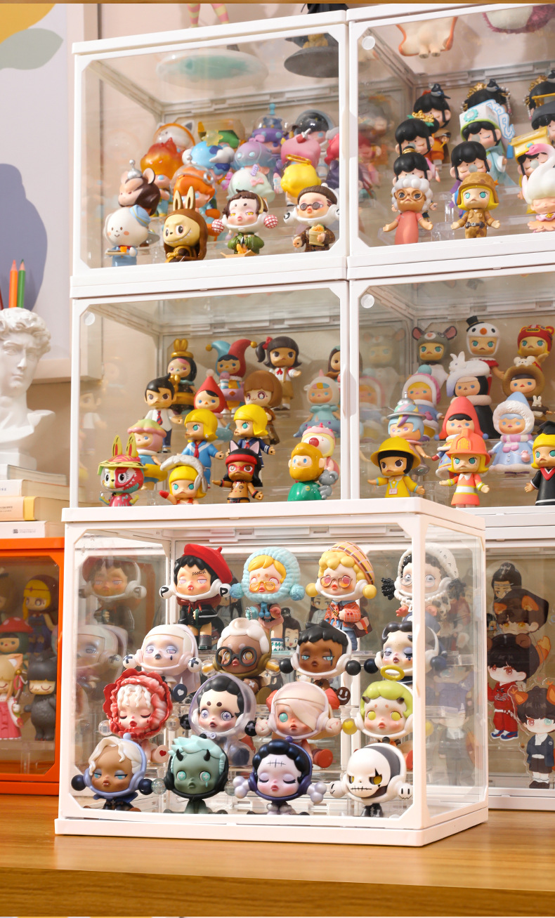 ชั้นวางโมเดล กล่องเหลี่ยม ขอบขาว พร้อมไฟ